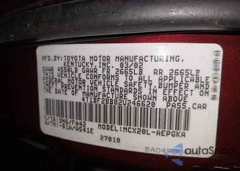 2002 Toyota Avalon Xls z USA, uszkodzony, nr VIN 4T1BF28B82U246620